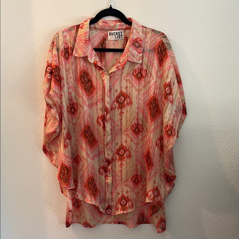 Bucket List Sheer High Low Top NWOT Size L